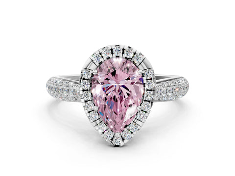 White gold Fancy Pink Pear Cut Halo Diamond Ring with Pavé Band_24