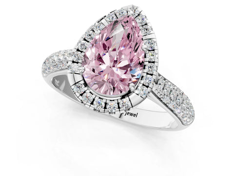 White gold Fancy Pink Pear Cut Halo Diamond Ring with Pavé Band_31