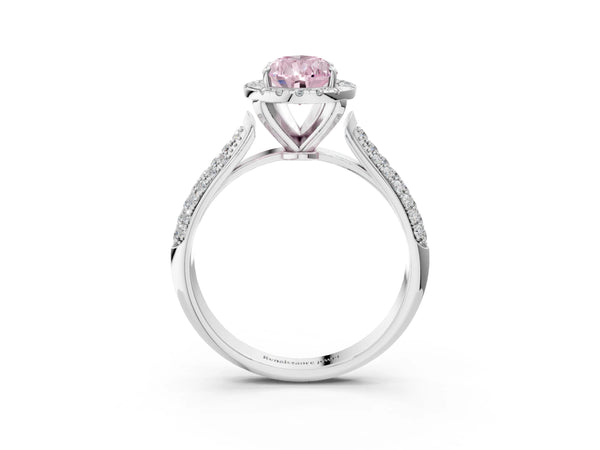 White gold Fancy Pink Pear Cut Halo Diamond Ring with Pavé Band