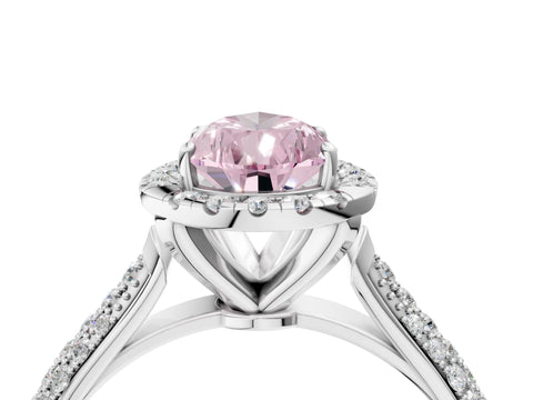 White gold Fancy Pink Pear Cut Halo Diamond Ring with Pavé Band_34