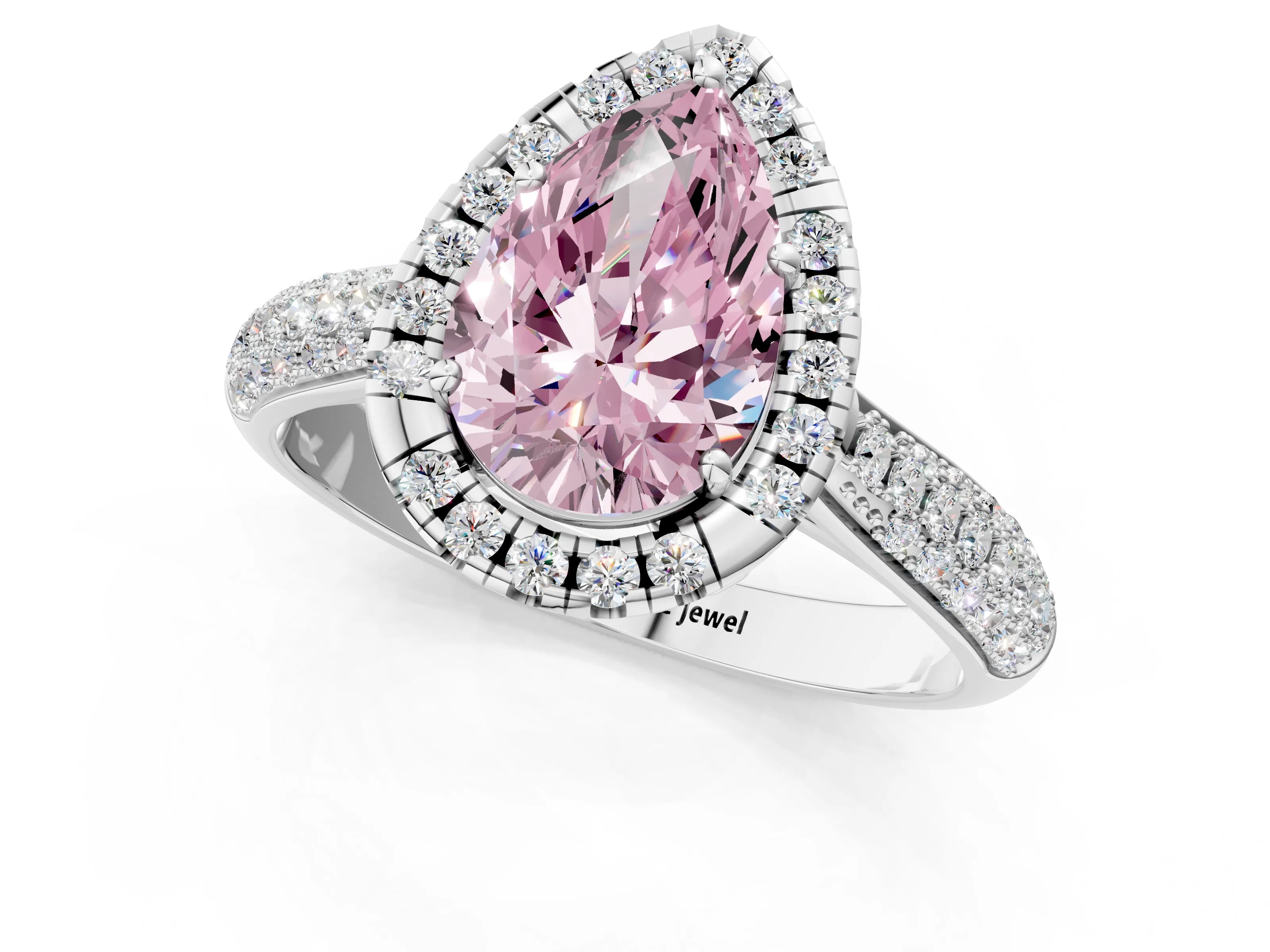 White gold Fancy Pink Pear Cut Halo Diamond Ring with Pavé Band_37