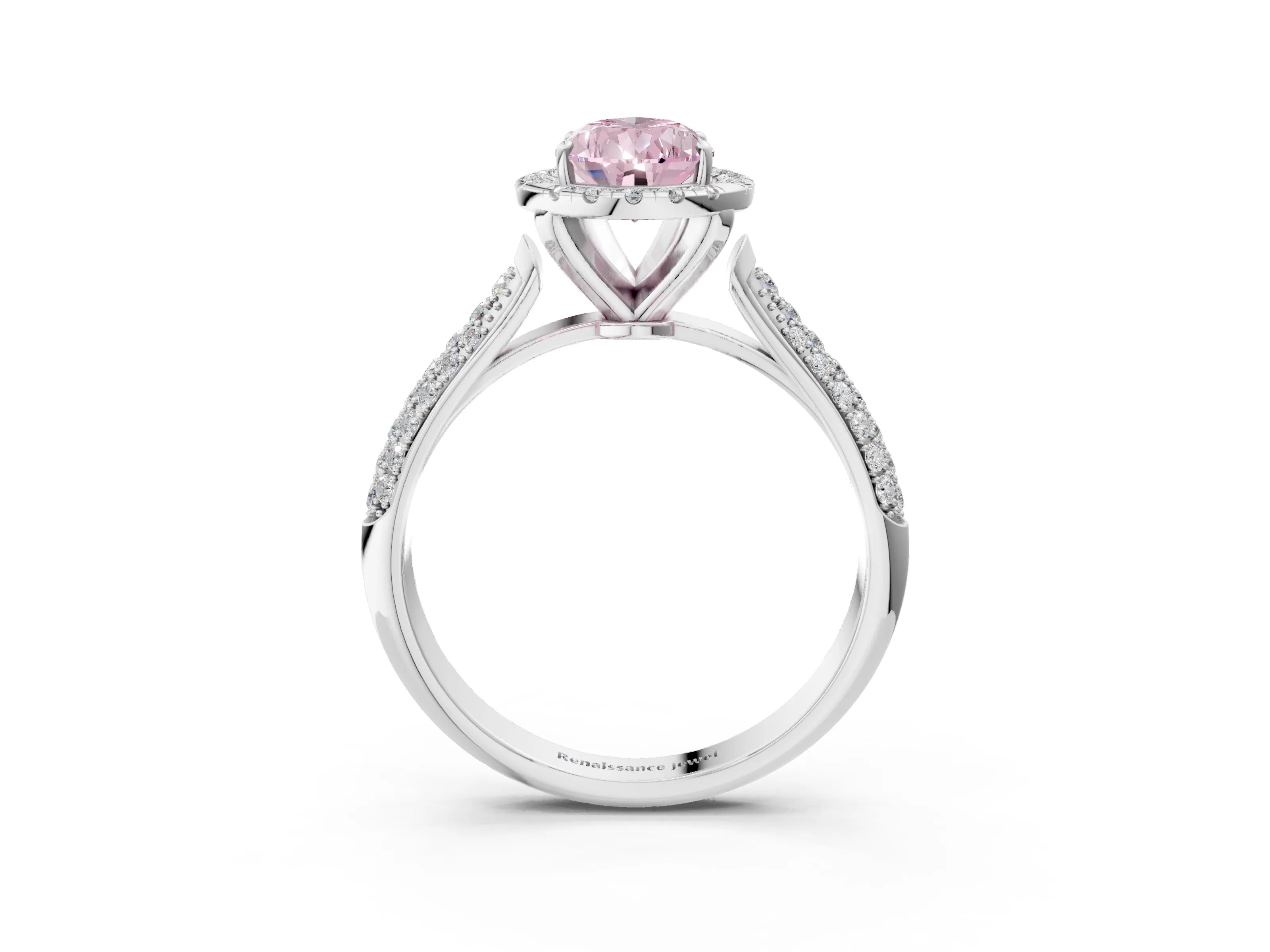 White gold Fancy Pink Pear Cut Halo Diamond Ring with Pavé Band_39