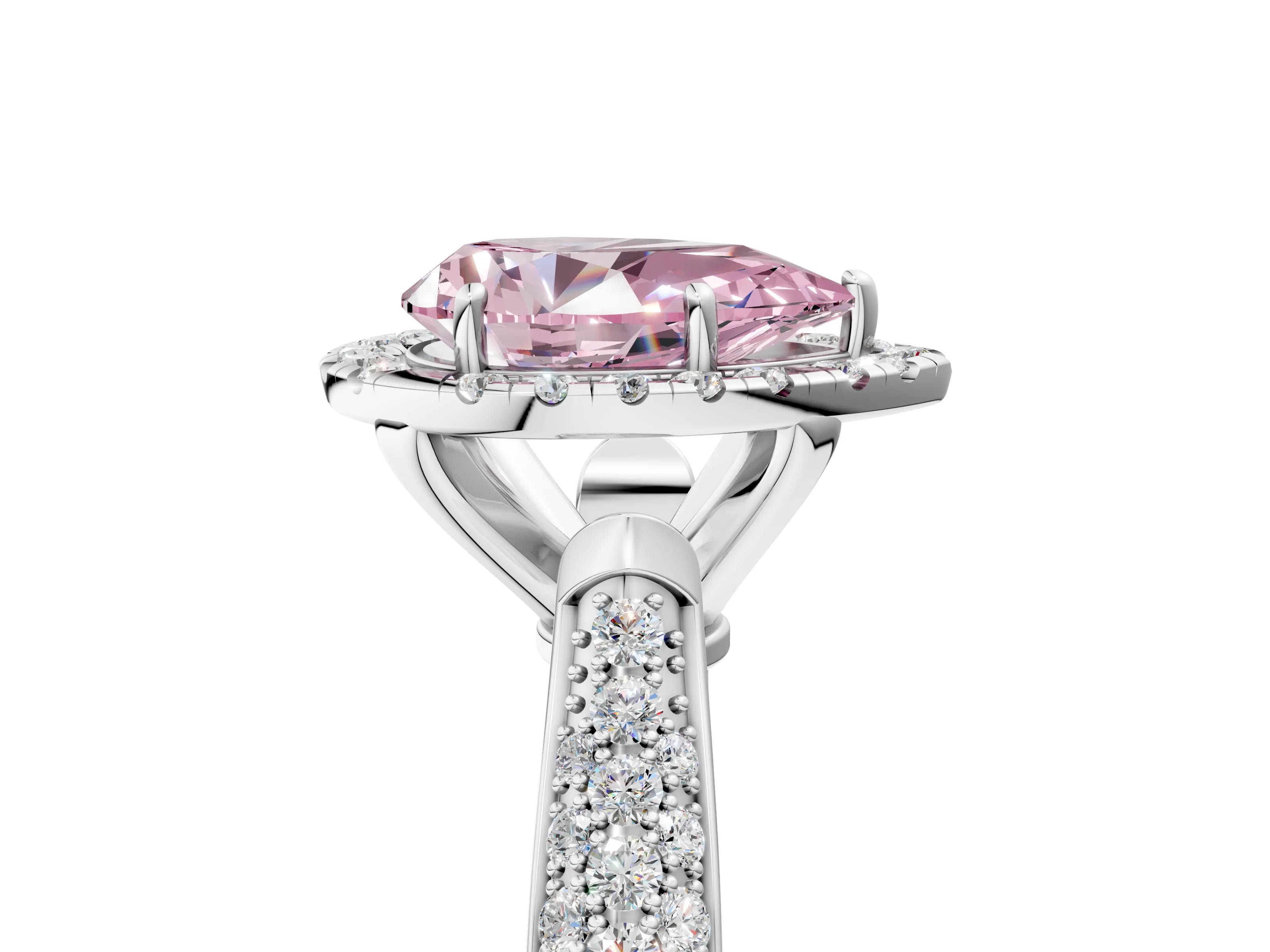 White gold Fancy Pink Pear Cut Halo Diamond Ring with Pavé Band_41
