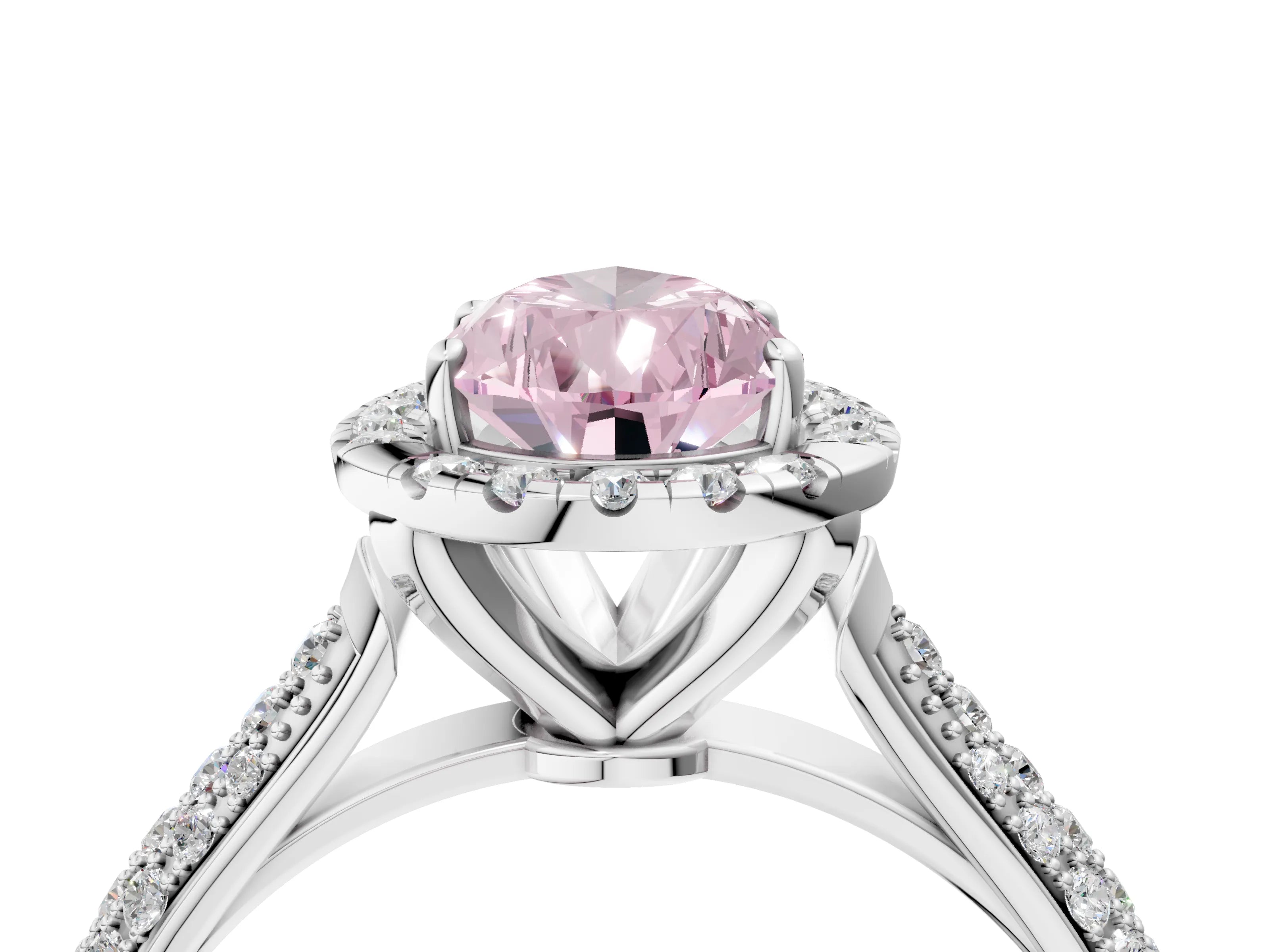 White gold Fancy Pink Pear Cut Halo Diamond Ring with Pavé Band_4