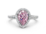 White gold Fancy Pink Pear  Cut Halo Diamond Ring with Pave Band and Four-Prong Setting_24