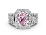 White gold Fancy Pink Pear Cut Halo Diamond Ring with Round  Split Shank and Prong Setting_112