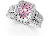 White gold Fancy Pink Pear Cut Halo Diamond Ring with Round  Split Shank and Prong Setting_113