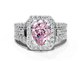 White gold Fancy Pink Pear Cut Halo Diamond Ring with Round  Split Shank and Prong Setting_120