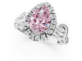 White gold Fancy Pink Pear  Cut Halo Diamond Ring with Scrollwork Band and Four-Prong Setting_130