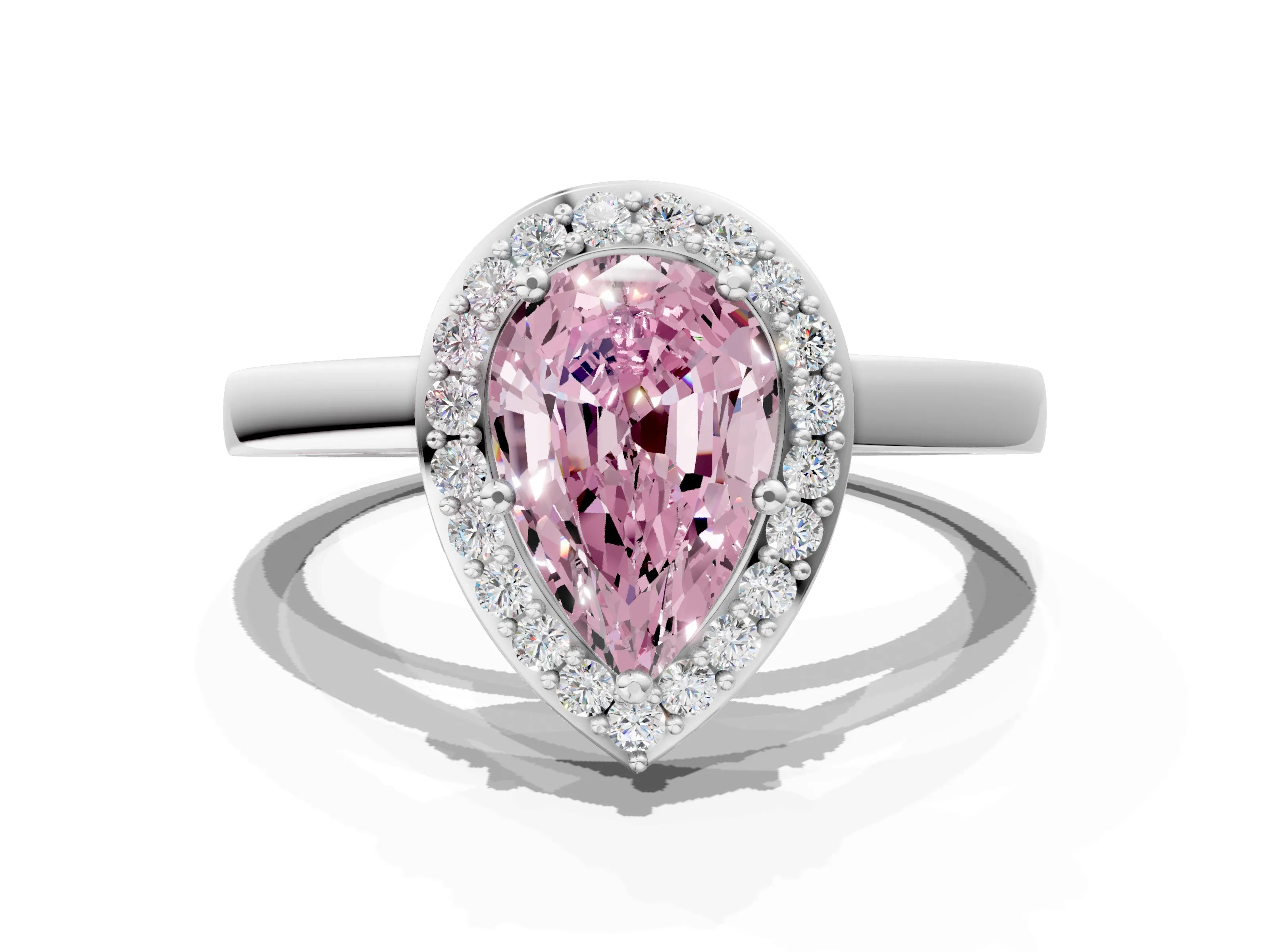 White gold Fancy Pink Pear Cut Halo Diamond Ring with Solitaire Band and Prong Setting