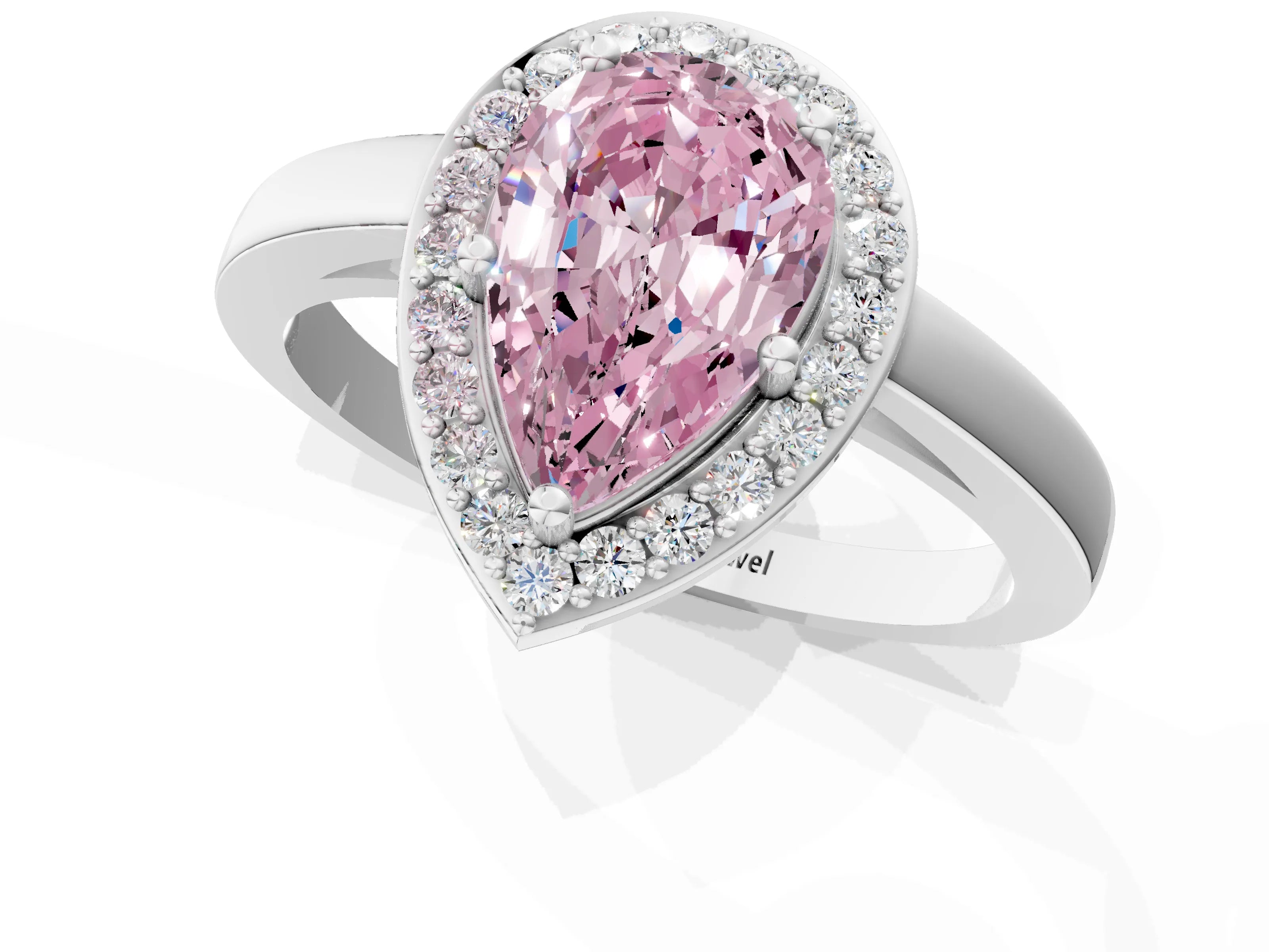White gold Fancy Pink Pear Cut Halo Diamond Ring with Solitaire Band and Prong Setting_1