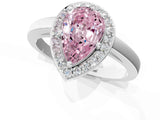 White gold Fancy Pink Pear Cut Halo Diamond Ring with Solitaire Band and Prong Setting_1