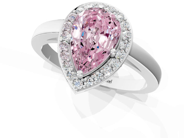 White gold Fancy Pink Pear Cut Halo Diamond Ring with Solitaire Band and Prong Setting