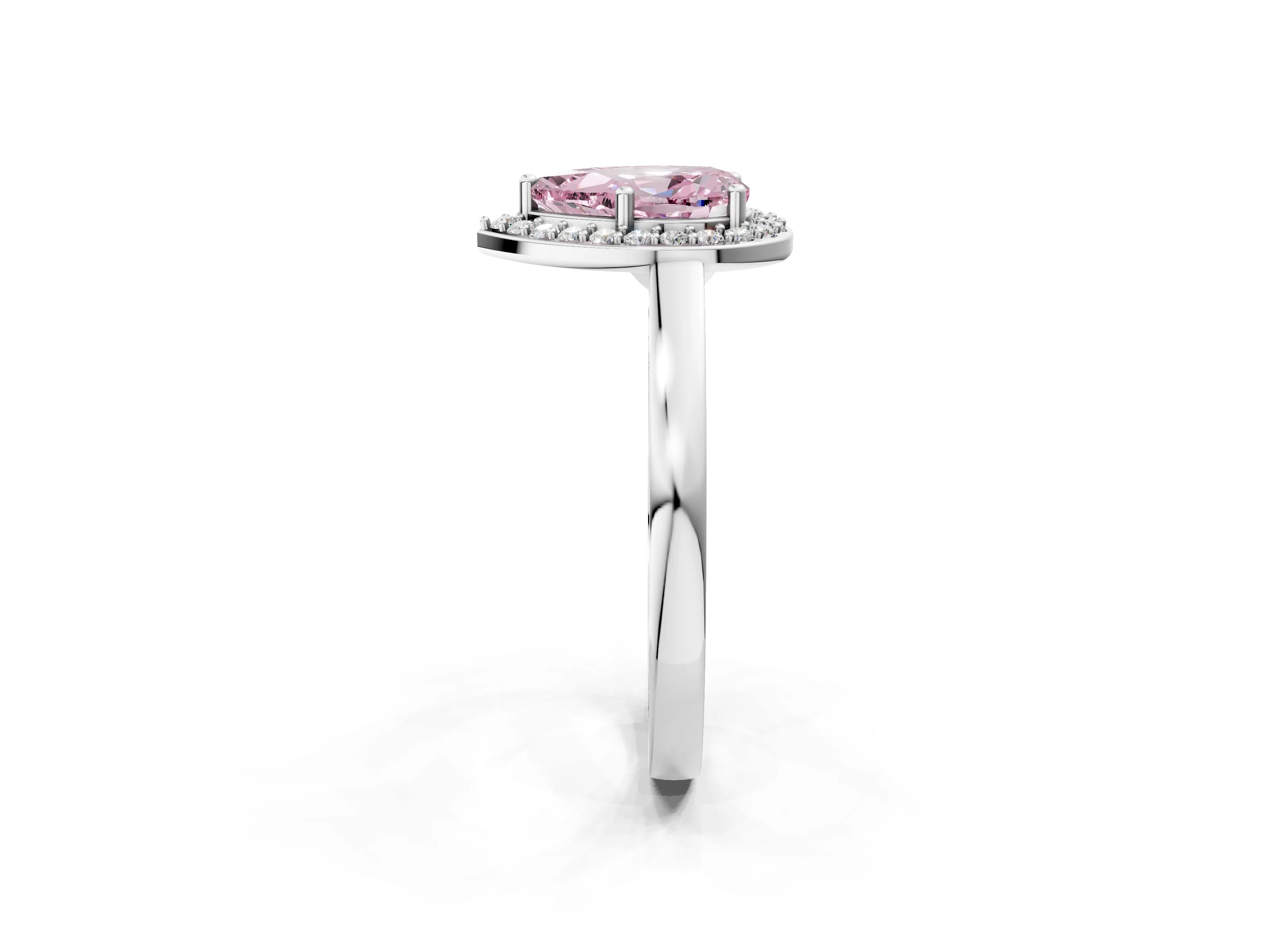 White gold Fancy Pink Pear Cut Halo Diamond Ring with Solitaire Band and Prong Setting_2
