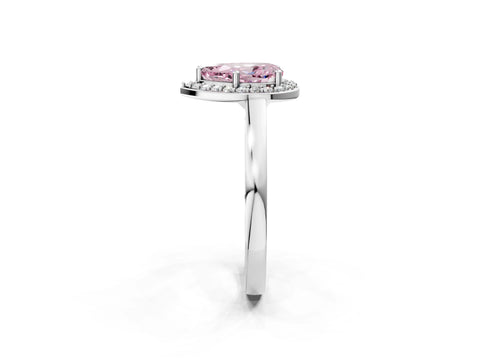 White gold Fancy Pink Pear Cut Halo Diamond Ring with Solitaire Band and Prong Setting_2
