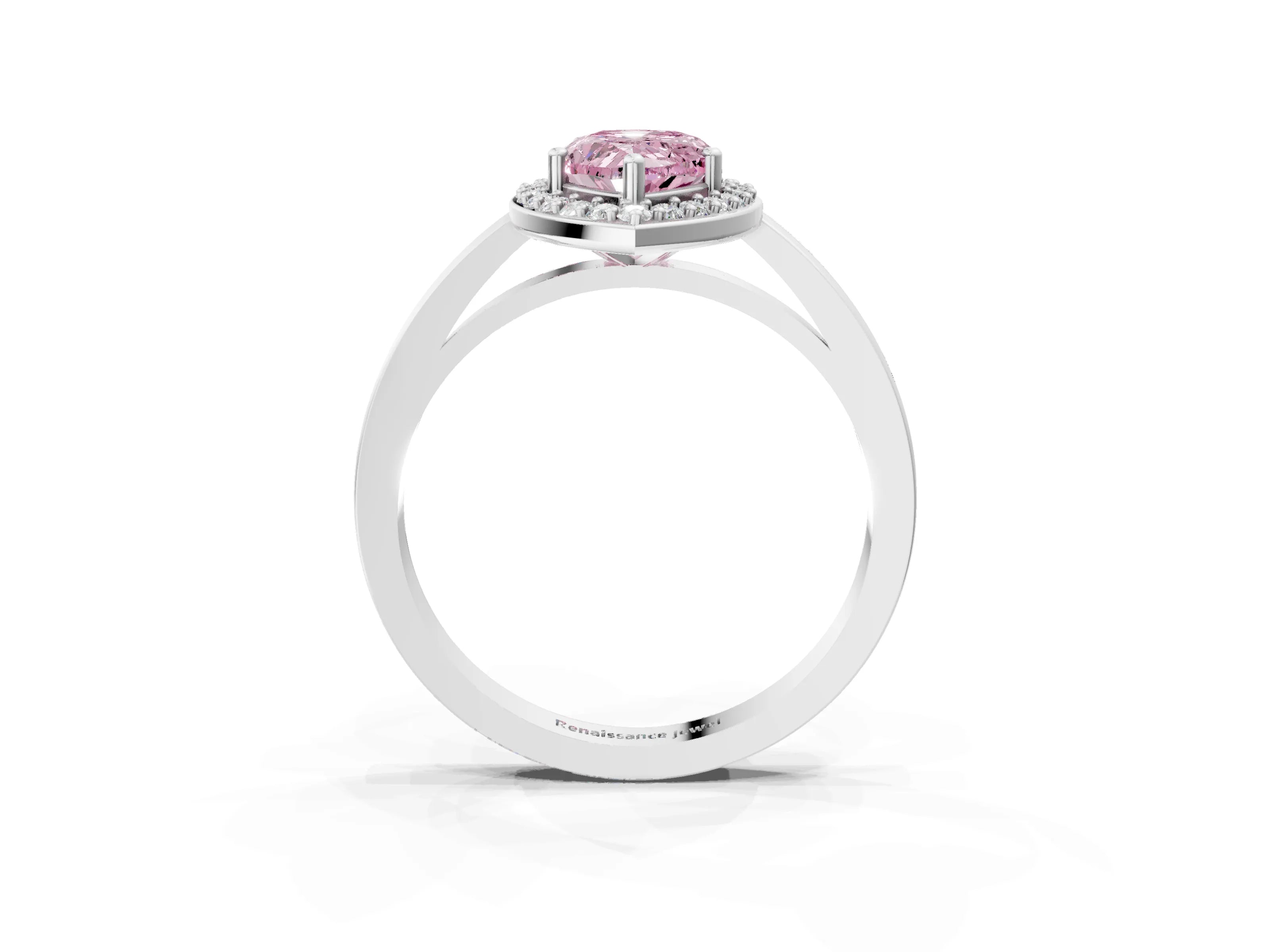 White gold Fancy Pink Pear Cut Halo Diamond Ring with Solitaire Band and Prong Setting_3
