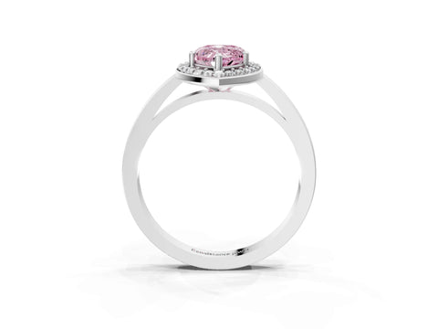 White gold Fancy Pink Pear Cut Halo Diamond Ring with Solitaire Band and Prong Setting_3