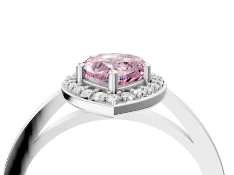 White gold Fancy Pink Pear Cut Halo Diamond Ring with Solitaire Band and Prong Setting_4