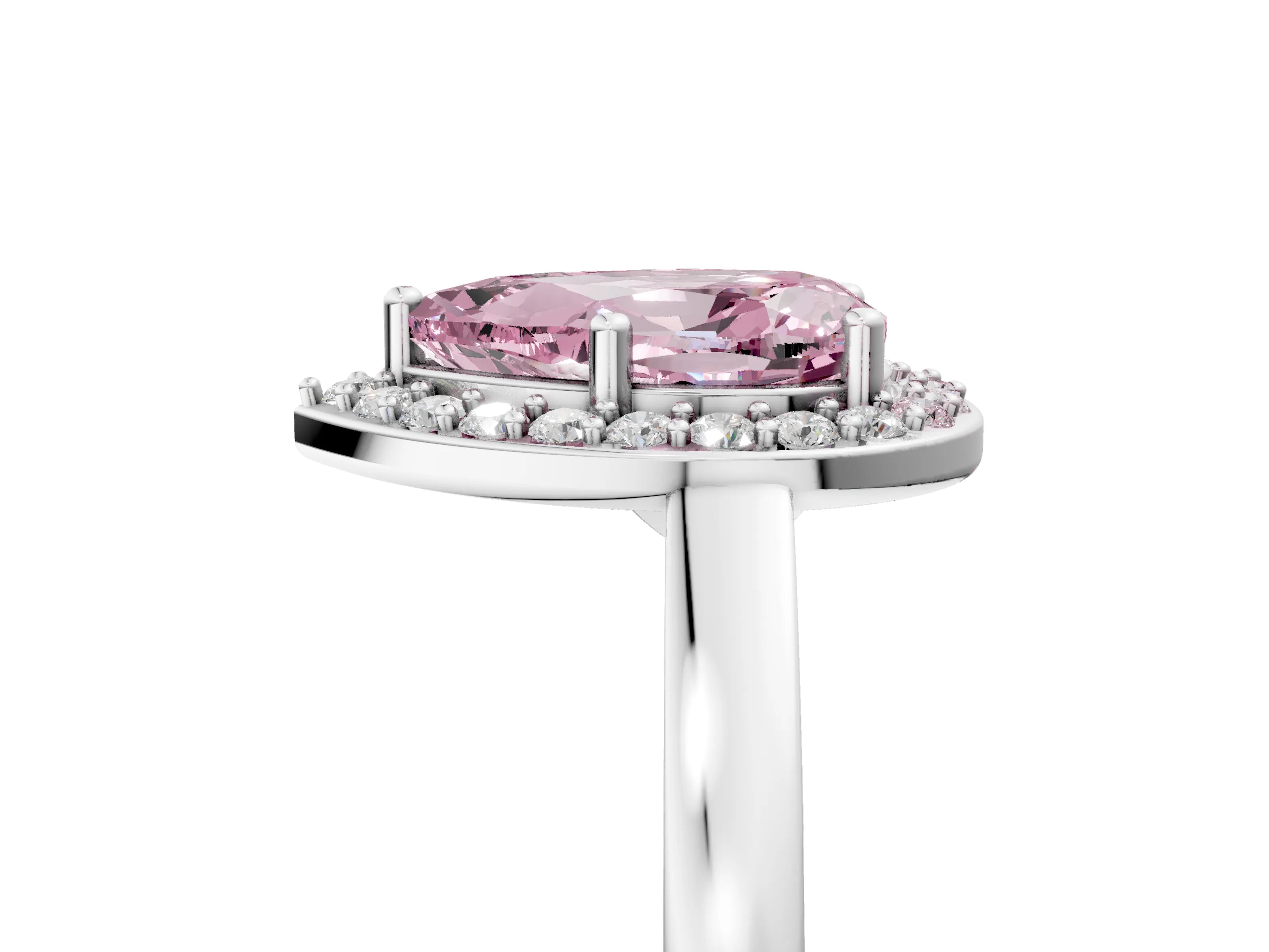 White gold Fancy Pink Pear Cut Halo Diamond Ring with Solitaire Band and Prong Setting_5