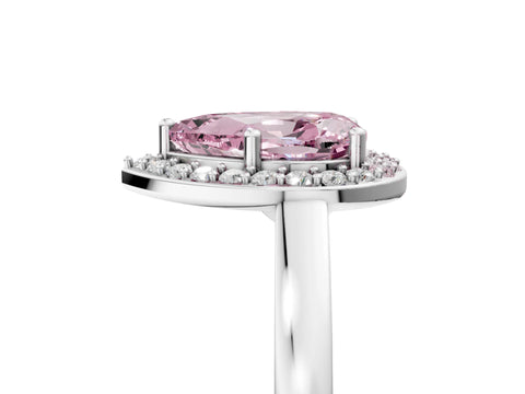White gold Fancy Pink Pear Cut Halo Diamond Ring with Solitaire Band and Prong Setting_5