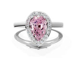 White gold Fancy Pink Pear Cut Halo Diamond Ring with Solitaire Band and Prong Setting