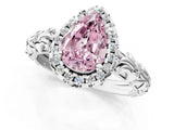 White gold Fancy Pink Pear Cut Halo Diamond Solitaire with Filigree Band and Four-Prong Setting_1