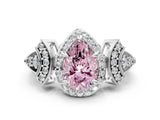 White gold Fancy Pink Pear Cut Halo Diamond Split Shank Engagement Ring with Four-Prong Setting