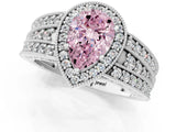 White gold Fancy Pink Pear Cut Halo Diamond Split Shank Ring with Prong Setting_1