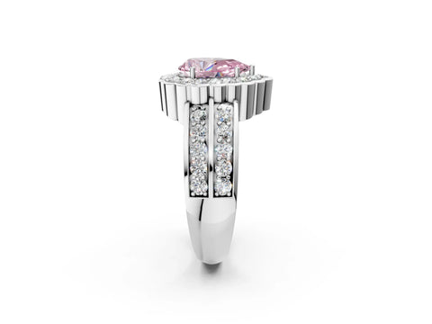 White gold Fancy Pink Pear Cut Halo Diamond Split Shank Ring with Scalloped Prong Setting_14