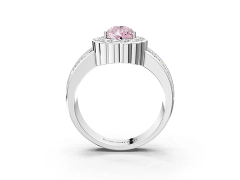 White gold Fancy Pink Pear Cut Halo Diamond Split Shank Ring with Scalloped Prong Setting_15