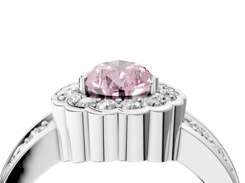 White gold Fancy Pink Pear Cut Halo Diamond Split Shank Ring with Scalloped Prong Setting_16