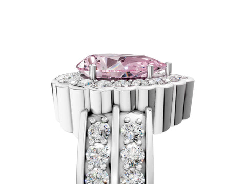 White gold Fancy Pink Pear Cut Halo Diamond Split Shank Ring with Scalloped Prong Setting_17