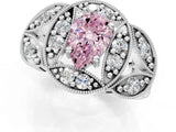 White gold Fancy Pink Pear Cut Halo Milgrain Diamond Engagement Ring with Leaf Band and Four-Prong Setting_1