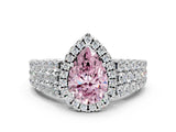 White gold Fancy Pink Pear Cut Halo Pavé Diamond Engagement Ring with Split Shank and Four-Prong Setting_3