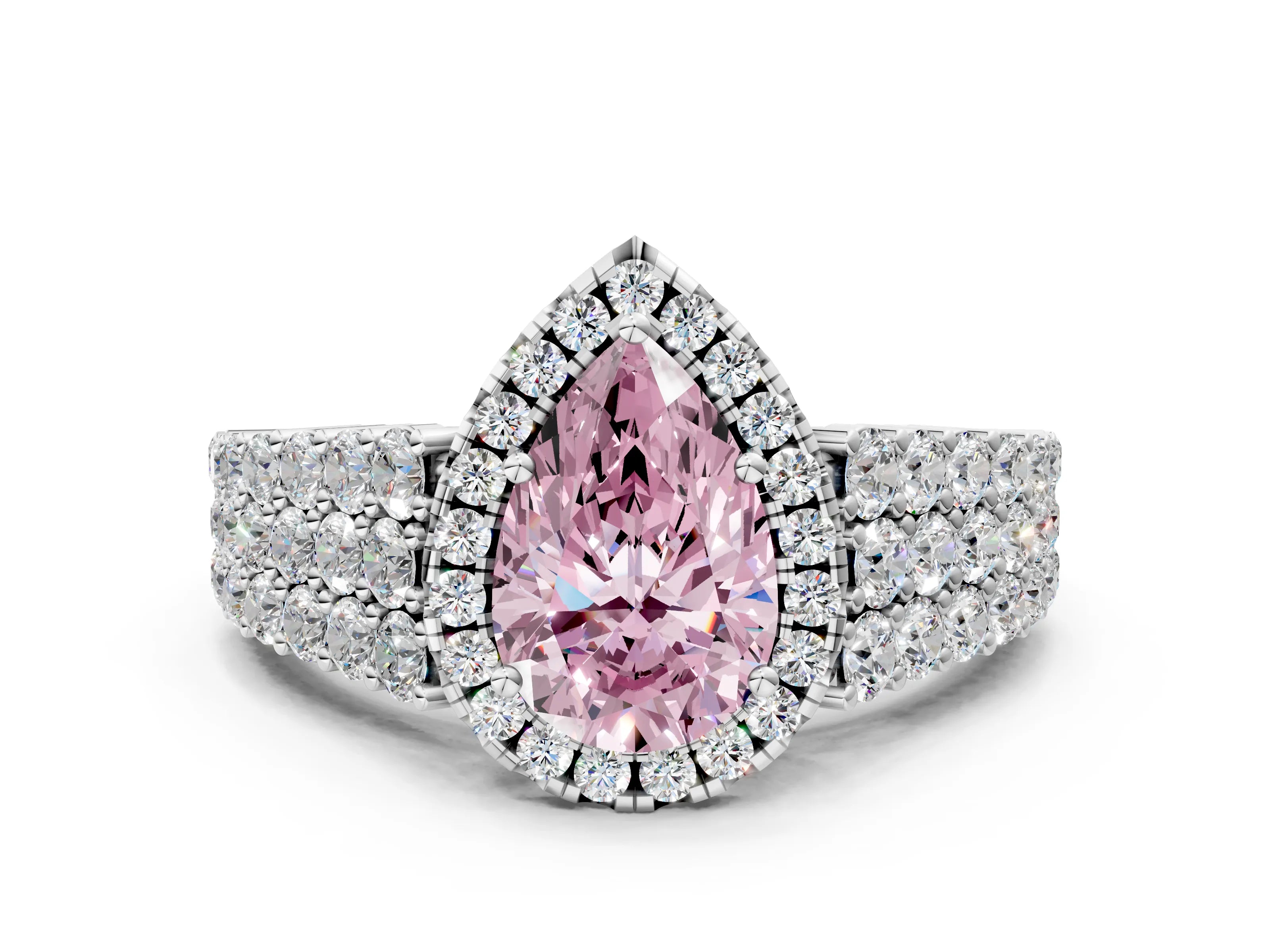 White gold Fancy Pink Pear Cut Halo Pavé Diamond Engagement Ring with Split Shank and Four-Prong Setting_3