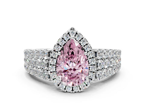 White gold Fancy Pink Pear Cut Halo Pavé Diamond Engagement Ring with Split Shank and Four-Prong Setting_3