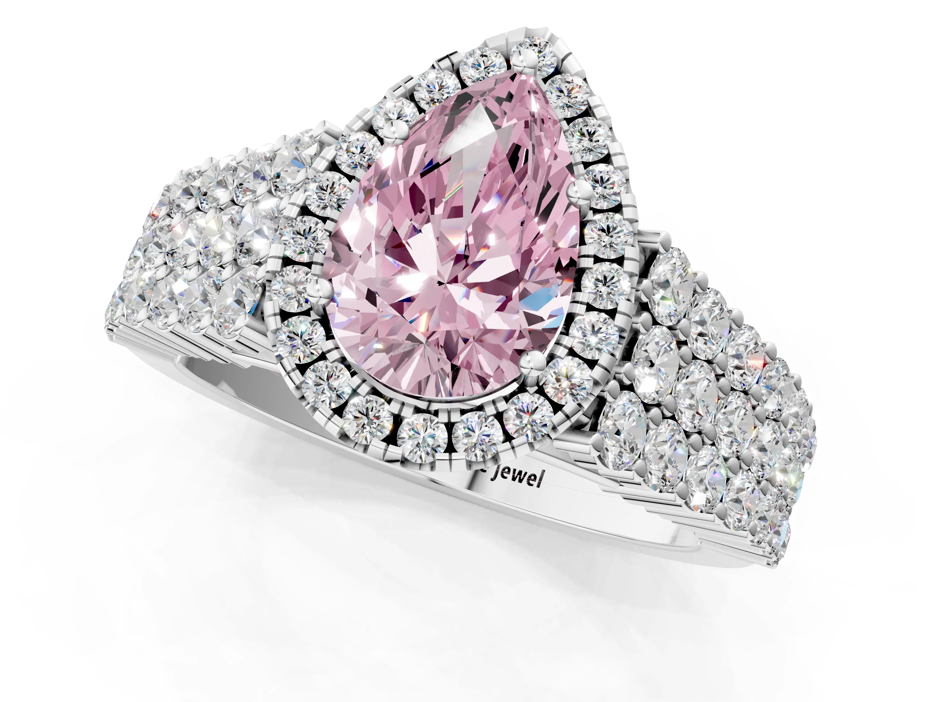 White gold Fancy Pink Pear Cut Halo Pavé Diamond Engagement Ring with Split Shank and Four-Prong Setting_4