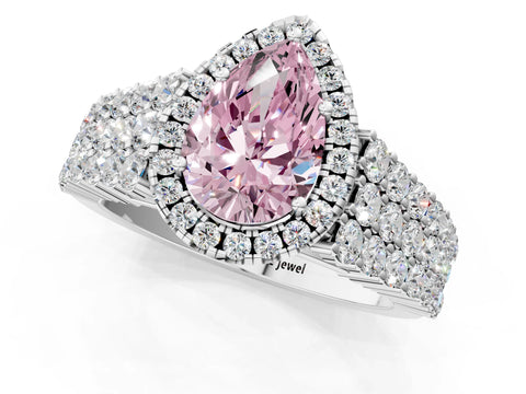 White gold Fancy Pink Pear Cut Halo Pavé Diamond Engagement Ring with Split Shank and Four-Prong Setting_4