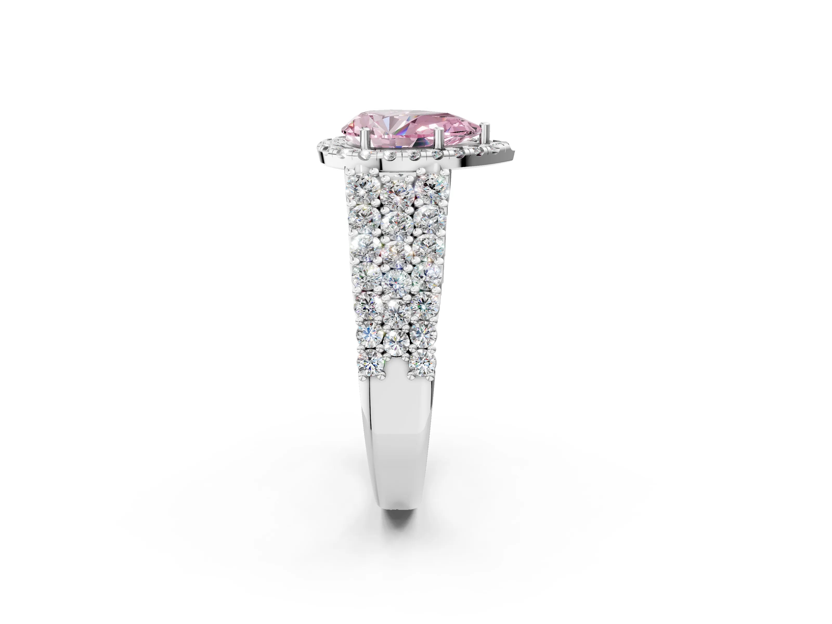 White gold Fancy Pink Pear Cut Halo Pavé Diamond Engagement Ring with Split Shank and Four-Prong Setting_5
