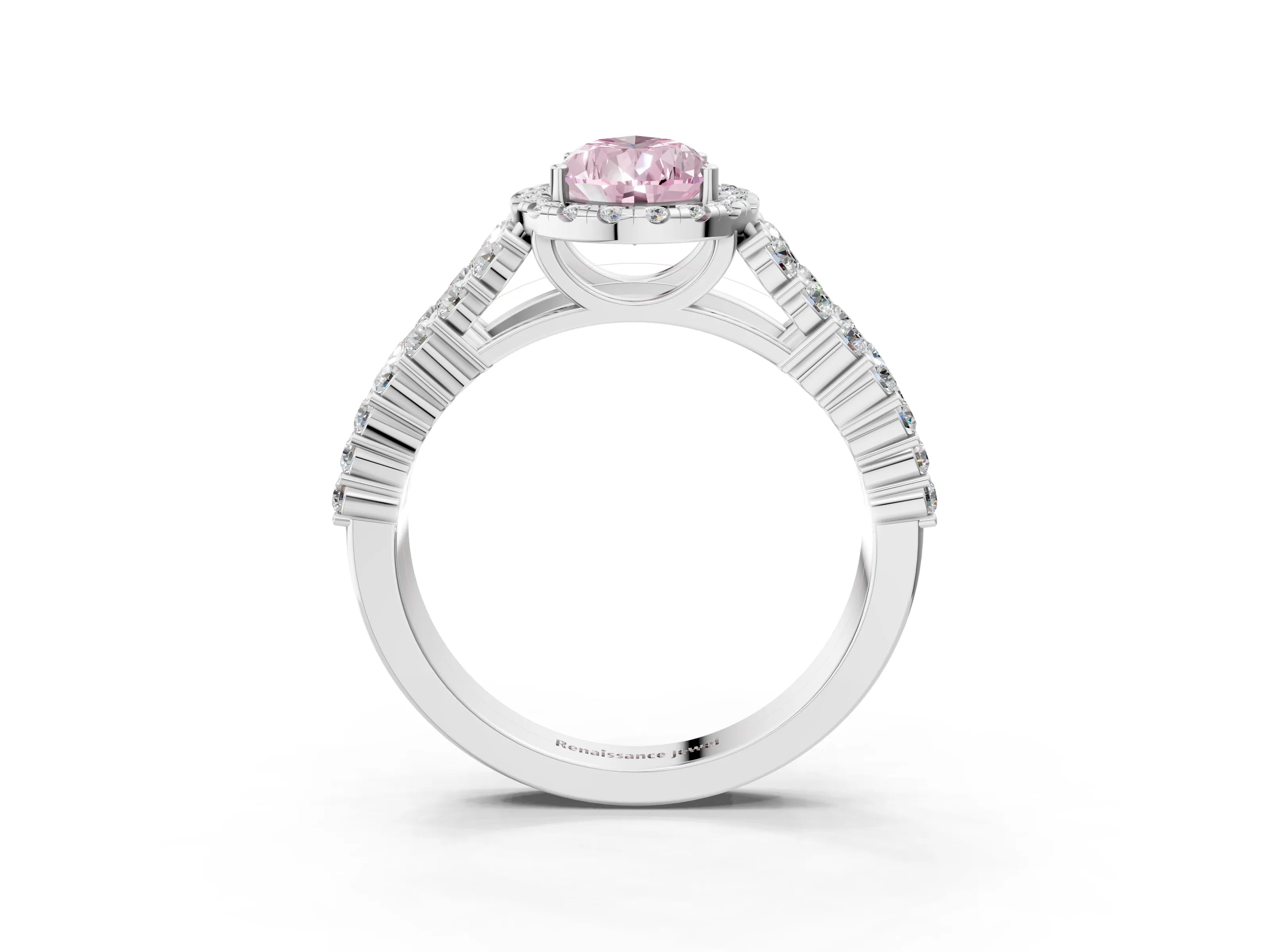 White gold Fancy Pink Pear Cut Halo Pavé Diamond Engagement Ring with Split Shank and Four-Prong Setting_6
