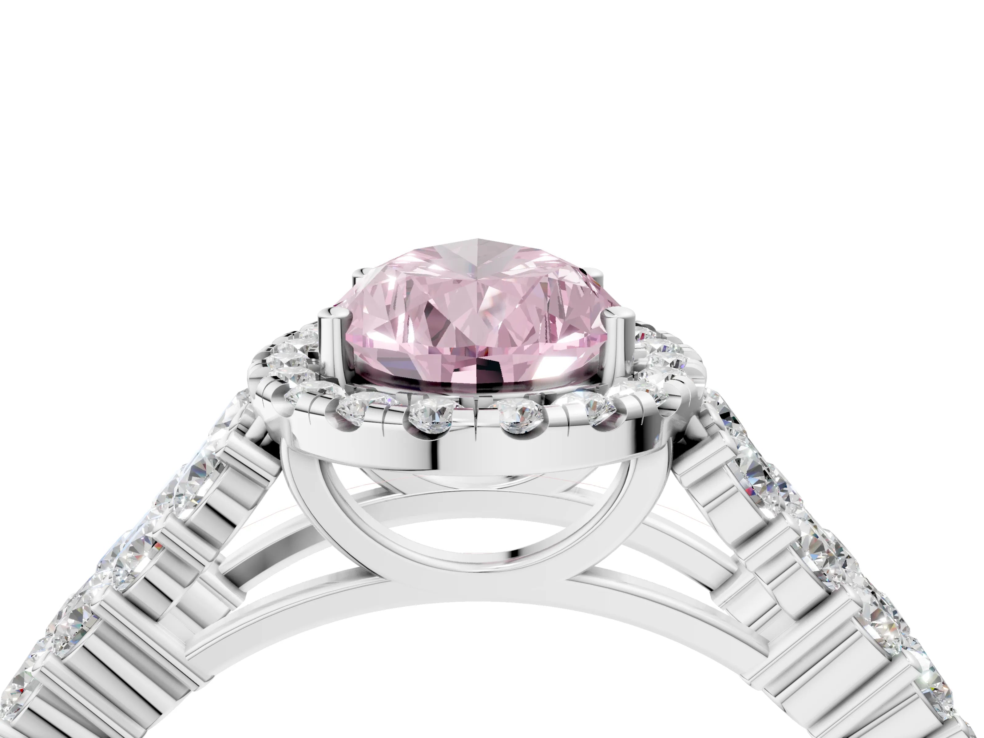 White gold Fancy Pink Pear Cut Halo Pavé Diamond Engagement Ring with Split Shank and Four-Prong Setting_7