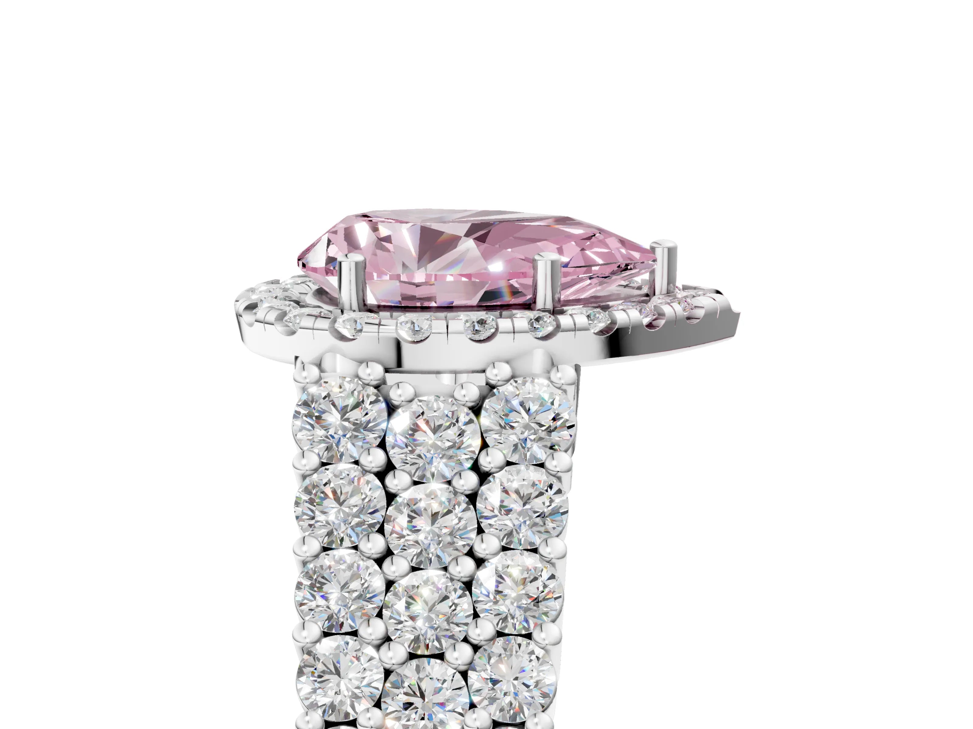 White gold Fancy Pink Pear Cut Halo Pavé Diamond Engagement Ring with Split Shank and Four-Prong Setting_8
