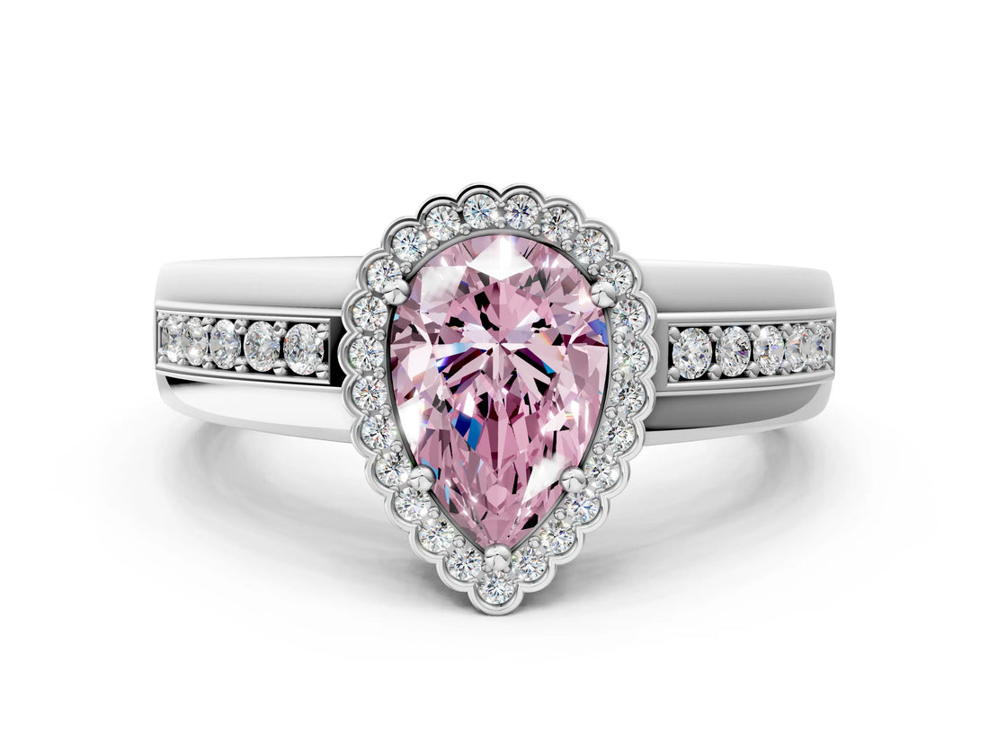 White gold Fancy Pink Pear  Cut Halo Pave Band Four-Prong Ring_49