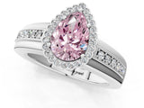 White gold Fancy Pink Pear  Cut Halo Pave Band Four-Prong Ring_50