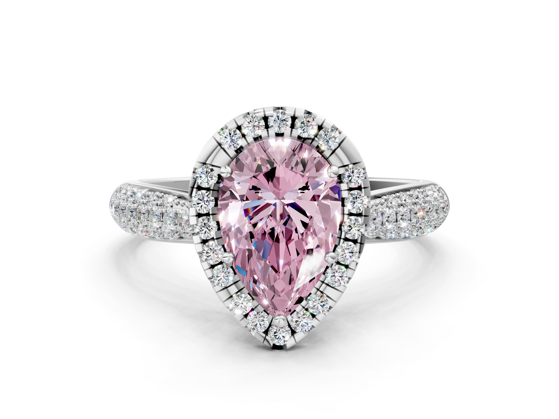 White gold Fancy Pink Pear  Cut Halo Pave Band Four-Prong Setting Ring_20