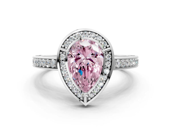 Platinum Fancy Pink Pear  Cut Halo Pave Split Shank Prong Setting Ring