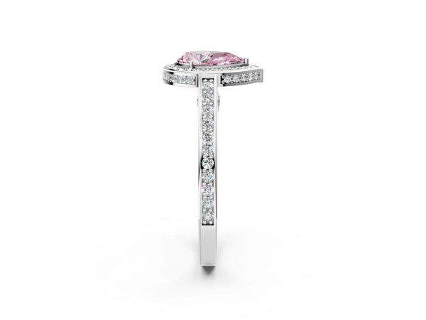 Platinum Fancy Pink Pear  Cut Halo Pave Split Shank Prong Setting Ring