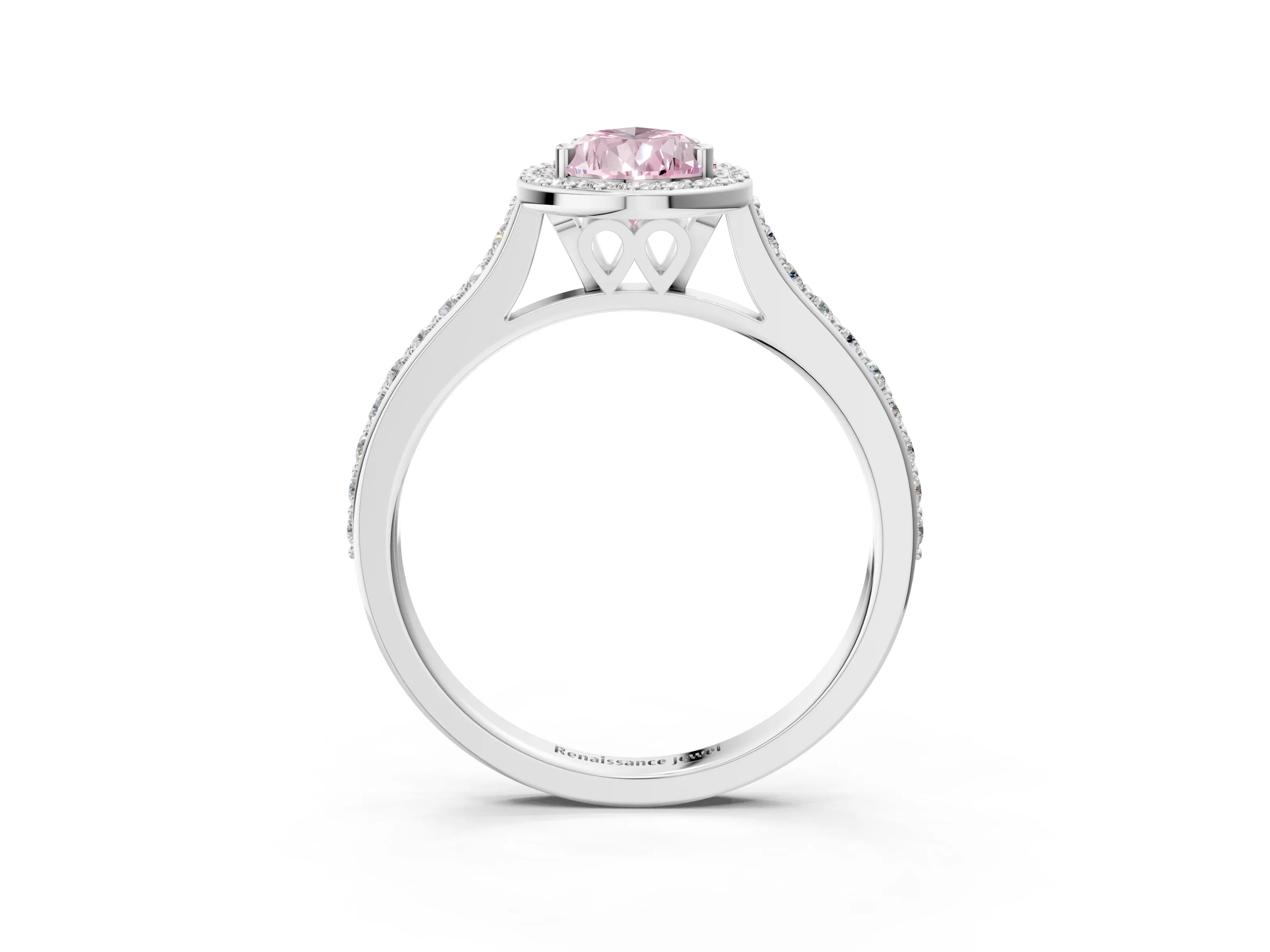 White gold Fancy Pink Pear Cut Halo Round Diamond Pavé Band with Four-Prong Setting_28