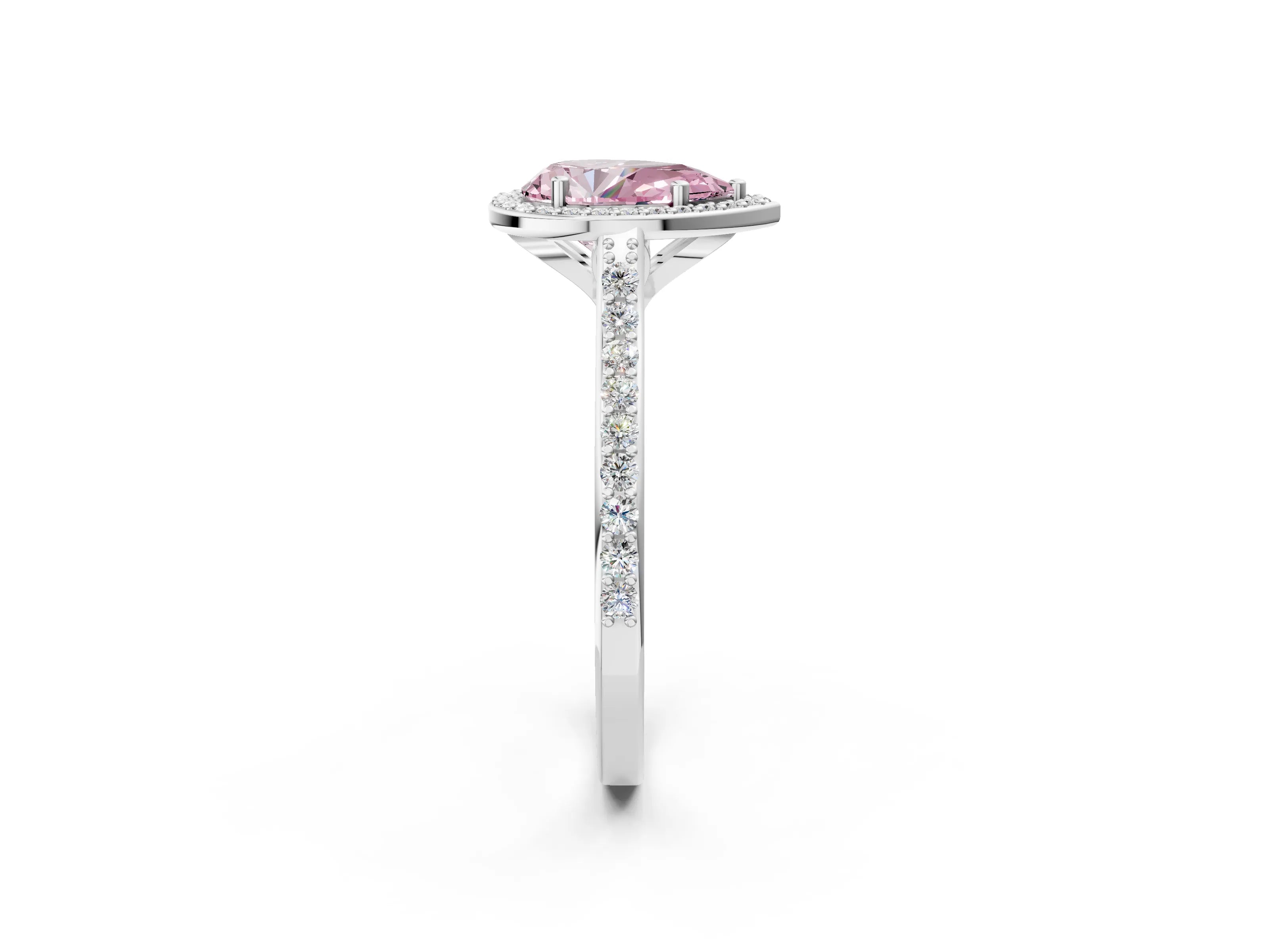White gold Fancy Pink Pear Cut Halo Round Diamond Pavé Band with Four-Prong Setting_29