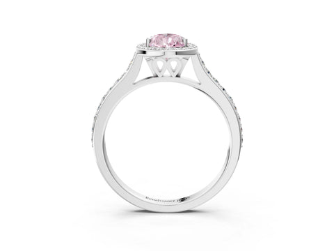 White gold Fancy Pink Pear Cut Halo Round Diamond Pavé Band with Four-Prong Setting_30